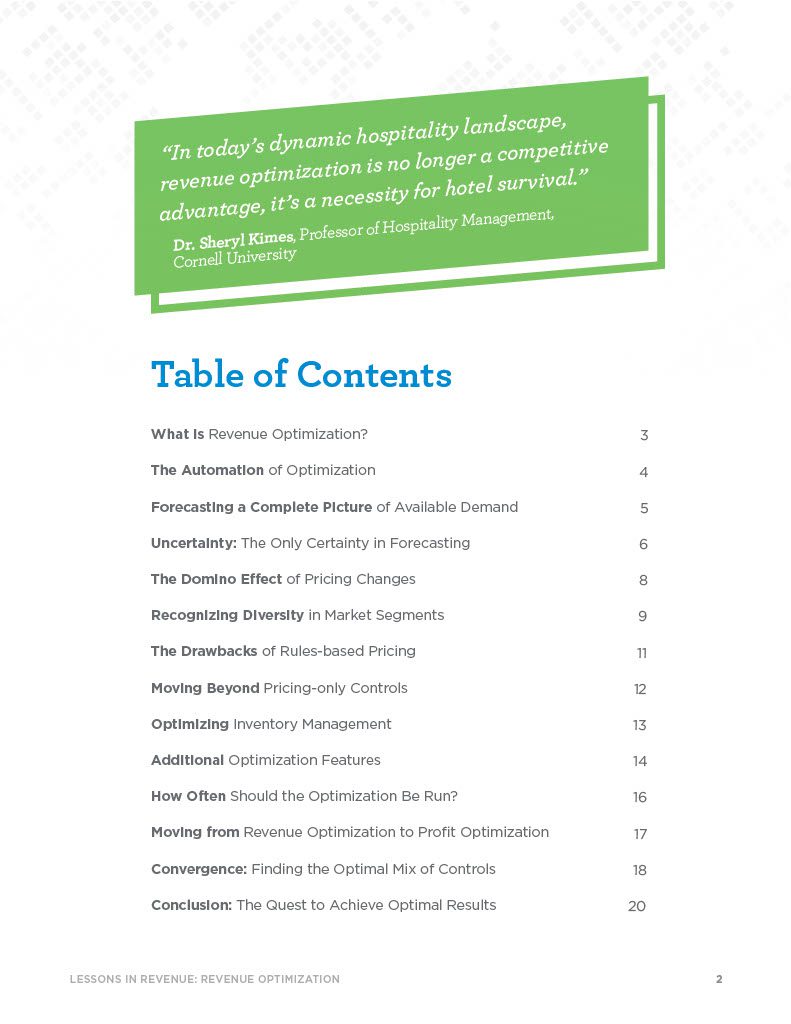 Revenue Optimization Table of Content